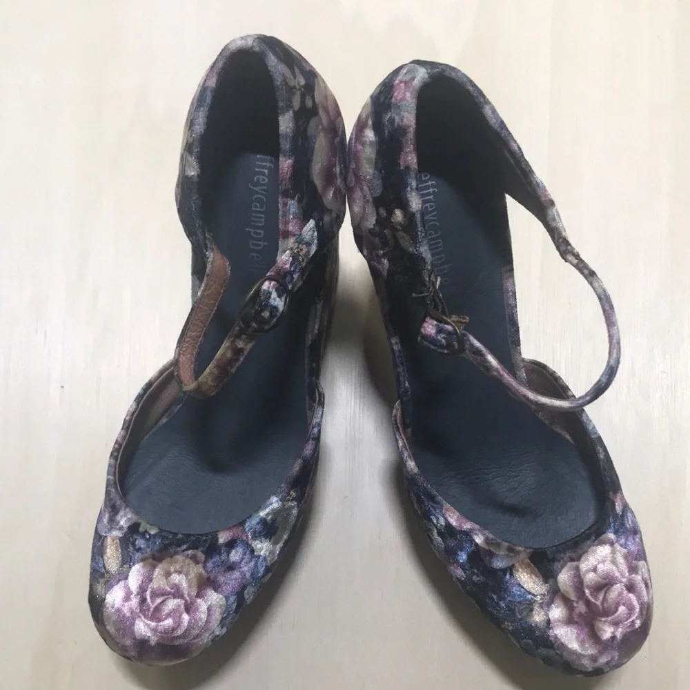 Jeffrey Campbell Bohemian Floral Velvet Mary Jane Platform Shoes Size 9M